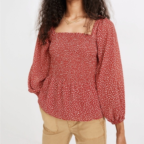 NWT Madewell (Re)sourced Georgette Lucie Smocked Peplum Top in Batik Vine - Picture 1 of 7